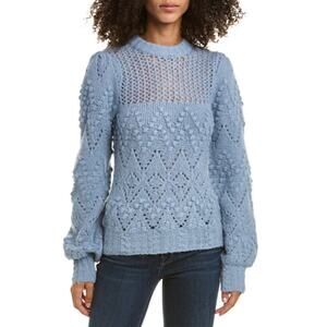 NICHOLAS Svana Light Blue Pompom Brushed Pointelle Knit Sweater Size S